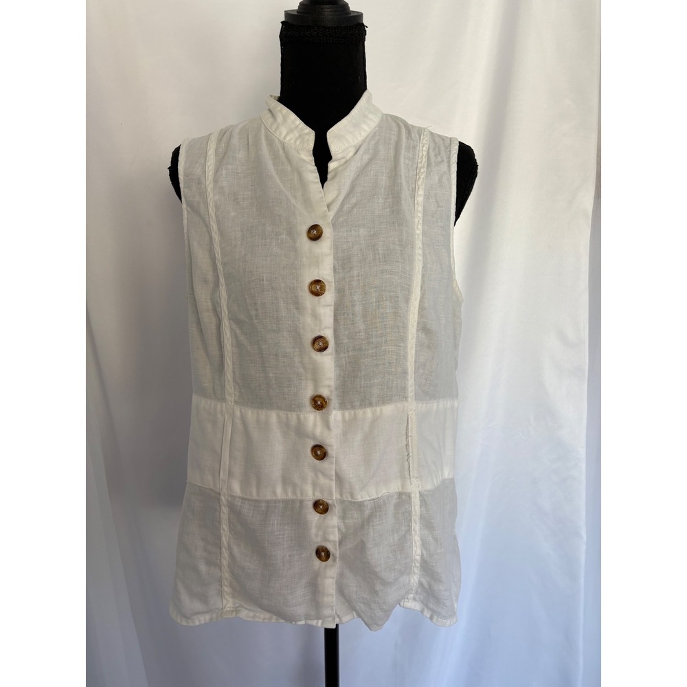 Ecologie White‎ 100% Linen Sleeveless Button-Front Top Size L